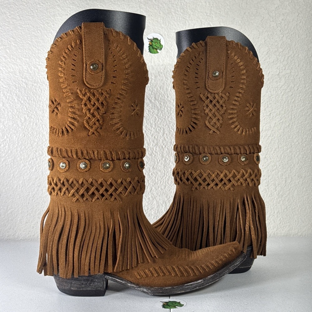 Old Gringo Chucha Western Fringe Cowboy Boots Women's Size 7 Rust Brown Studs - Picture 3 of 16